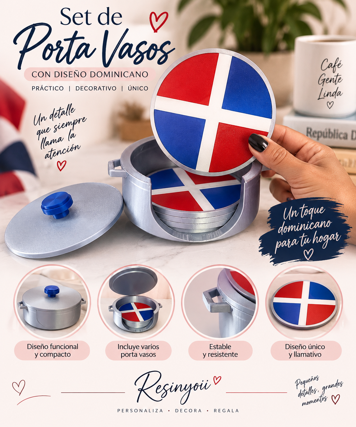 Calderito Porta Vasos Dominicano 🇩🇴 | Set de Posavasos