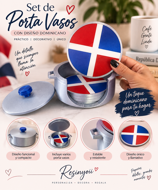 Calderito Porta Vasos Dominicano 🇩🇴 | Set de Posavasos