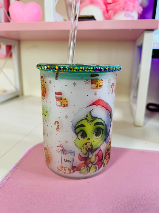 Christmas grinch glass cup!!